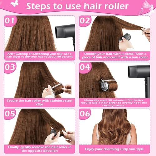 50Piece Hair Rollers Set, Self-Grip Rollers Hair Curlers for Long Medium Short Hair, 4 Sizes of Hair Rolls(6 Jumbo + 6 Large + 6 Medium + 6 Small + 1 Storage Bag), and 24Pcs Clips/1Pcs Comb thumbnail 7