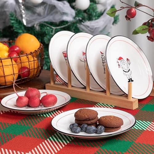 LEHAHA Ceramic Christmas Plates, 6 inch Porcelain Holiday Round Appetizer Plates, Set of 6 Plates for Kitchen, Great for Dessert,Appetizer,Cake. Dishwasher and Microwave Safe thumbnail 2
