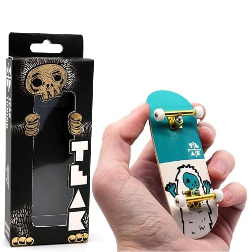 Teak Tuning 32mm Pro Fingerboard Heat Transfer Graphic Complete - Fully Assembled with Pro Level Parts - Pro Shaped Wood Deck (34x97mm), UltraSpin Wheels, Prodigy Trucks - Teal Yeti - Image 1