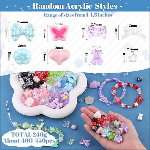 400-450PCS TINKRSTUFF Assorted Acrylic Beads 6 Mixed Colors Cute Beads for Bracelet Making, Bow Aesthetic GummyBear Flower Butterfly Kawaii Charms for Jewelry Making DIY Necklace Keychain Phone Charm thumbnail 2