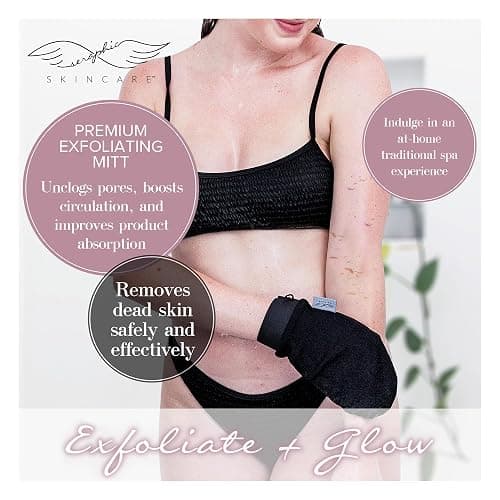 Seraphic Skincare (Original) Premium Exfoliating Mitt for Body (2pc) – 100% Vegan Viscose Traditional Body Scrub Glove Kessa Korean Washcloth – Body Exfoliator for Self-Tan Removal & Keratosis Pilaris thumbnail 2