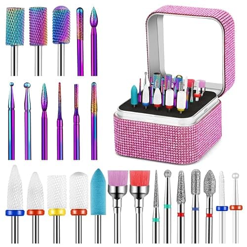Cellentool 25Pcs Nail Drill Bits Set with Storage Box, 3/32 Inch Tungsten Ceramic Diamond Carbide Nail Drill Bits for Acrylic Gel Polish, Cuticle Efile Remover for Manicure Pedicure - Image 1