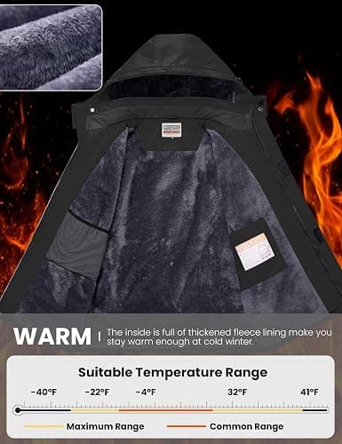 WULFUL Men's Waterproof Ski Jacket Warm Winter Coats Windproof Winter Jackets for Men Fleece Lined Windbreaker with Hood thumbnail 5