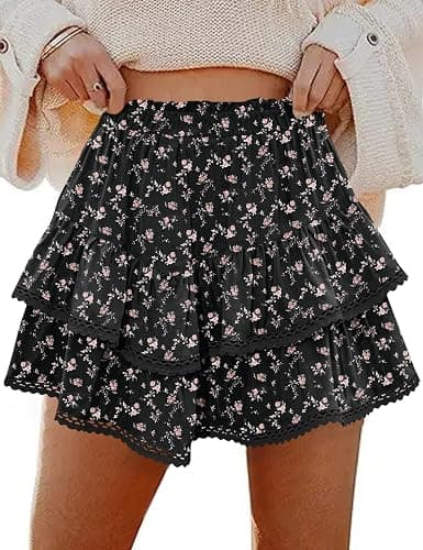 LOMON Flowy Skorts for Women Ruffle Tiered Skorts Casual High Waist Mini Skirts Tennis Golf Crochet Shorts - Image 1