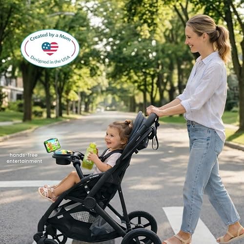 Swanoo Universal Stroller Snack Tray with Phone Holder | Compatible with Nuna Mockingbird Bugaboo Uppababy | Stroller Bumper Bar Tray Attachment | Baby Toddler Disneyland -Single Pack thumbnail 2