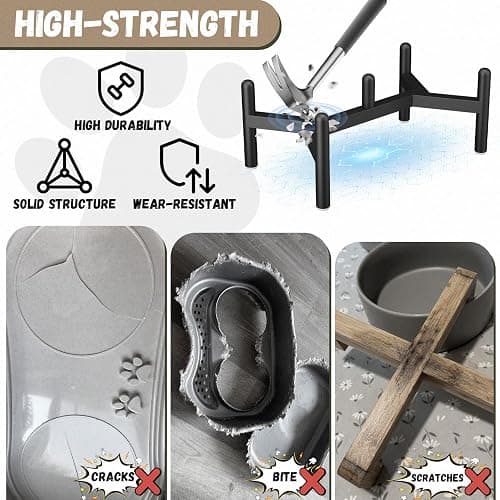 Raised Ceramic Dog Bowl Set - Elevated Double Dishes with Stainless Steel Stand - Food and Water Bowls for Small to Medium Dogs - Each Holds 2 Cups (28.75 fl oz) - Grey thumbnail 4