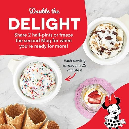 Disney Dash My Mug Ice Cream Maker Bundle - Mini Electric Ice Cream Maker - Creates Gelato, Sorbet & Frozen Yogurt - Easy to Clean & Use - 2 Mugs, Mickey & Minnie Design thumbnail 4