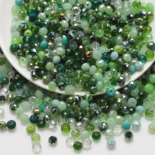 200PCS 6mm Crystal Glass Beads, Round Faceted Glass Beads, Colorful Assorted Bead for Jewelry Making, DIY Bracelets, Necklaces, Craft Projects, Multicolored Spacer Bead and Crafting (Green 6MM) - Image 1