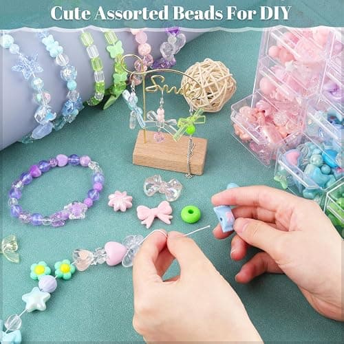 TINKRSTUFF Assorted 180-240PCS Acrylic Beads for Bracelet Making, Flower Bow Butterfly Candy GummyBear Aesthetic Bracelet Charms,Cute Beads for Jewelry Making DIY Necklace Keychain Phone Charm thumbnail 3