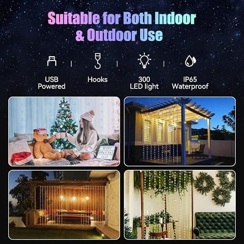 Dazzle Bright Window Curtain Fairy Lights, 300 LED RGB Color Changing Copper Fairy Lights with Remote, 4 Lighting Modes USB Powered Icicle Lights for Indoor Outdoor Wedding Party Xmas Decor thumbnail 3