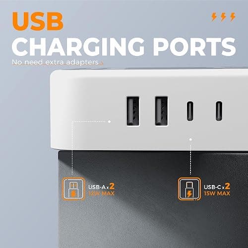 TESSAN Surge Protector Power Strip, 5FT Flat Extension Cord with Multiple Outlets, 12 Outlet Extender with 4 USB (2 USB-C), Flat Plug Power Strip, 1800J Surge Protection, Office, Dorm Essentials thumbnail 4