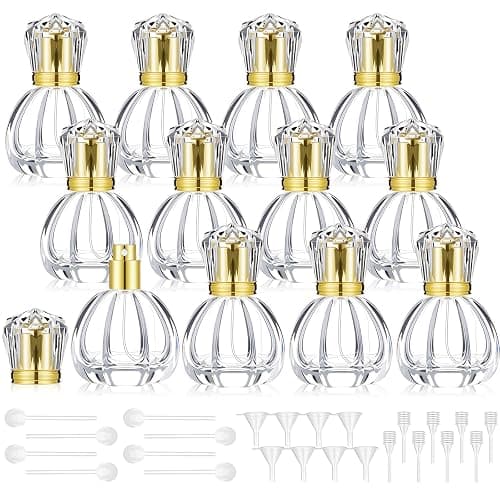 Teenyyou 12 Pack 50ml/1.7oz Pumpkin Shape Portable Retro Perfume Spray Bottle Empty Glass Refillable Perfume Atomizer Pumpkin Shape Antique Bottles with Refill Tool for Travel Home Decor(Gold) - Image 1
