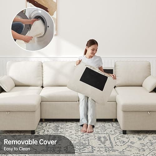 DURASPACE Sofa Bed Pull Out Couch Sleeper with Double Storage Chaise, U Shaped Convertible Sectional Sleeper Sofa for Living Room with USB Charging Ports, Cup Holder (Beige) thumbnail 6