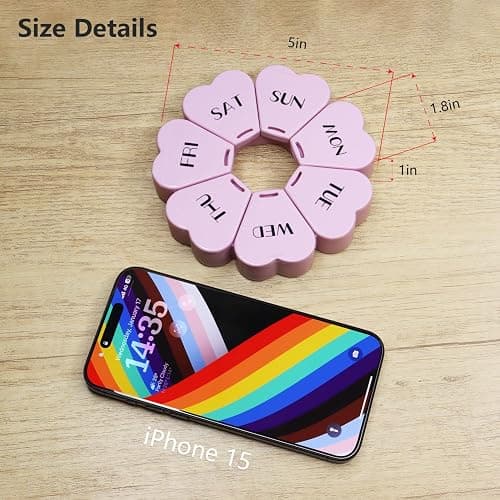 MOLN HYMY Large Weekly Pill Organizer, Girly Pill Box 7 Day, Purple Pink Daily Vitamin Holder for Fish Oil/Medicine/Supplements thumbnail 3