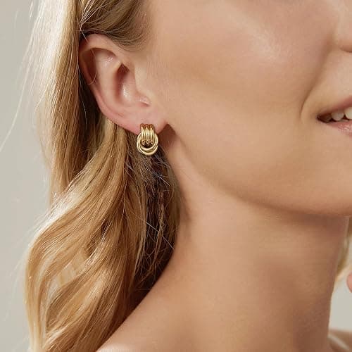 SHERLOVE Trendy Gold Plated Knot Earrings for Women Chunky Statement Drop Dangle Earrings Lightweight Hypoallergenic Fashion Accessories Gold Jewelry Gifts for Womens thumbnail 3