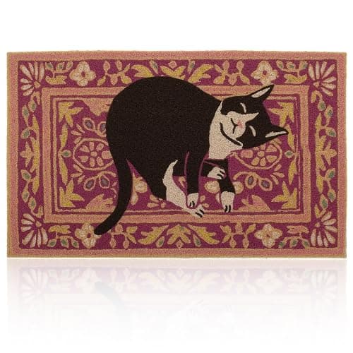 BBSET Black Cat Door Mat Cute Funny Welcome Front Door Mat Indoor Entrance, Rustic Artificial Coir Doormat Rugs for Cats Lovers Owners Porch Entry Patio Kitchen Decor 30x17in (Black cat) thumbnail 6