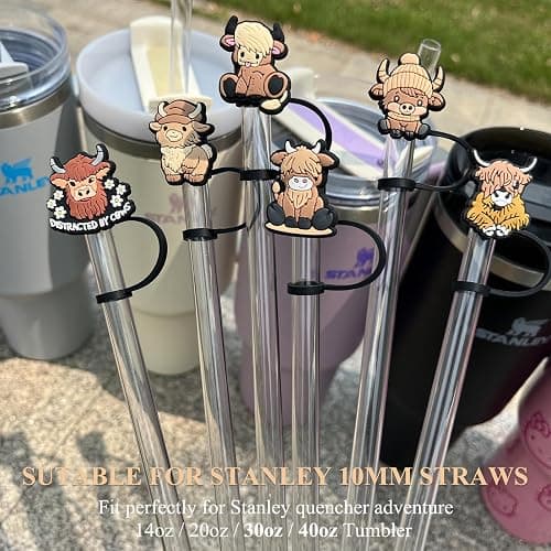 Amreich Highland Cow Straw Topper for Stanley Cup - Cute Animal Straw Cover Cap for Almond Rose 30 40 oz Tumblers 10mm Stanley Accessories Gifts for Women Men thumbnail 4