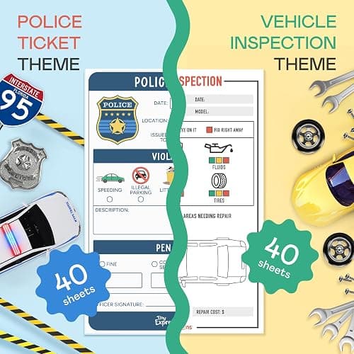 Tiny Expressions Pretend Play Notepads - Police Officer & Vehicle Inspector | 40 Pages Police Ticket & 40 Pages Vehicle Inspection Pads - Officer & Mechanic Imaginative Role Play thumbnail 2