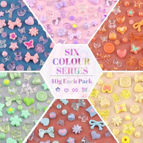 400-450PCS TINKRSTUFF Assorted Acrylic Beads 6 Mixed Colors Cute Beads for Bracelet Making, Bow Aesthetic Flower GummyBear Butterfly Kawaii Charms for Jewelry Making DIY Necklace Keychain Phone Charm thumbnail 3