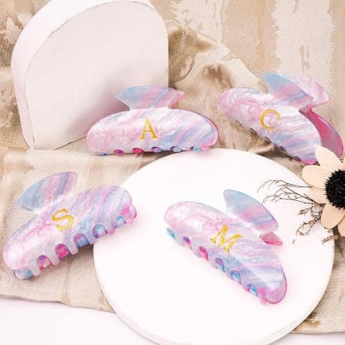 Fycert Gifts for Women Teen Girls,Medium Initial Hair Clips - Lavender,M | Personalized Strong Hold Claw Clips – Great for Updo,Half Up Hairstyle – Daily Hair Accessories,Birthday Bridesmaid Gift thumbnail 7