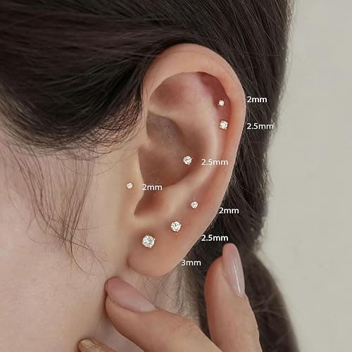 Small Gold Stud Earrings Set for Women Men, Hypoallergenic Cubic Zirconia Mini Stud Earrings for Women, 14K Gold Plated Tiny Cartilage Earrings Set for Multiple Piercing 5 Earrings Pack thumbnail 3