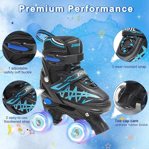 SHDSL Girls Roller Skates for Kids Beginners 4 Size Adjustable Roller Skates, Light UP 8 Wheels for Girls Roller Skate Fun Illuminating Roller Skate for Kids Boys patines para niñas thumbnail 2