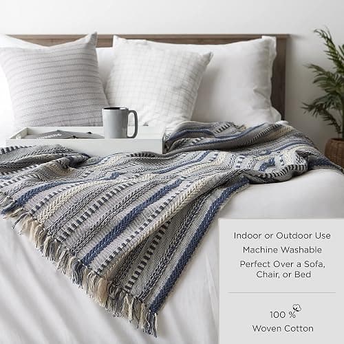 DII Herringbone Striped Collection Cotton Throw Blanket, 50x60, Stone thumbnail 8