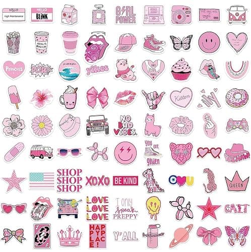 102 Pcs Preppy Stickers Vinyl Aesthetic Waterproof Stickers Adorable Decor Supplies Pink Party Suitable for Mobile Phone Computer Skateboard Water Bottle Suitcase Car etc thumbnail 3