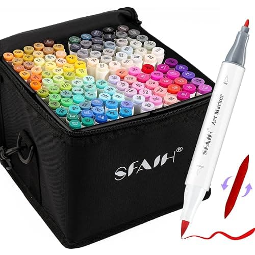 SFAIH Alcohol Markers Brush & Fine - 121 Colors Double Tipped Art Markers for Adult Coloring Illustration, Gifts for Artist Adult - Adjustable Shoulder Strap & Faux Leather Lining & Outer Zip Pocket - Image 1