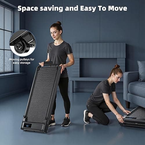 Walking Pad Treadmill for Home - Folding Treadmills with Handle Bar Portable Compact Fold up Indoor Foldable Handles Electric Walk Pads Small Spaces Mini Running Quiet Under Bed Office thumbnail 6