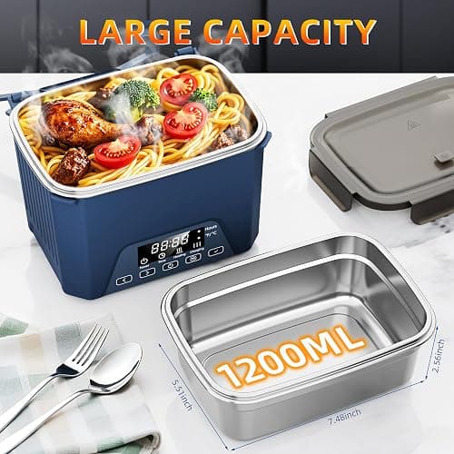 Cordless Electric Lunch Box, 1.2L Self Heating Lunch Box Battery Powered with Automatic Heating, BPA Free, Meal Prep Friendly (Blue) thumbnail 2