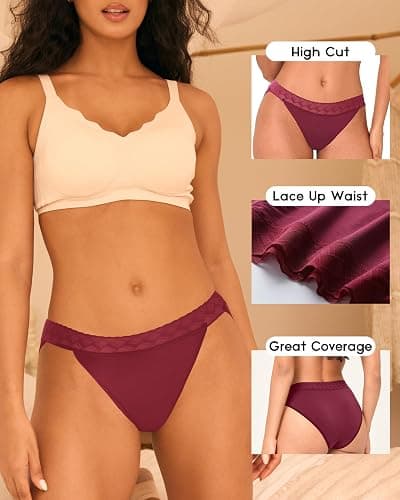 Women's Bikini High Cut Lace Underwear for Women Breathable Ladies Panties | 6-pack, Moisture-wicking, Wide Double-layer Crotch, Tag-free, Full Hip Coverage, Machine washable thumbnail 2