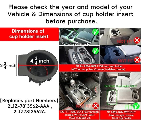 AOTEMILK TPE Console Cup Holder Inserts Replacement for Ford F150 2004-2008 with Flow Through Console Drink Bottle Hold for 2003-2006 Ford Expedition & Lincoln Navigator thumbnail 2