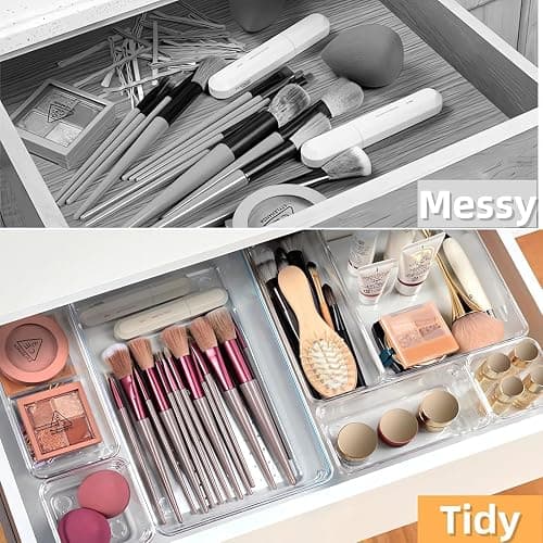 Poerlve Drawer Organizer, Makeup Organizer, Desk Drawer Organizer, Acrylic Storage Bins for Makeup, Skincare, Jewelry, Office Supplies Used in Vanity, Kitchen, Bedroom, Bathroom, Office - 25pcs thumbnail 4