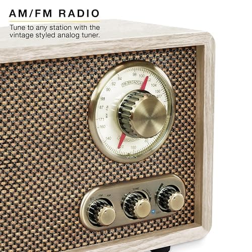 Victrola Willow – Retro Wood Bluetooth Radio with Built-in Speakers: Elegant & Vintage Design, Rotary AM/FM Tuning Dial, Bass & Treble Control, Wireless Streaming (Walnut) thumbnail 4