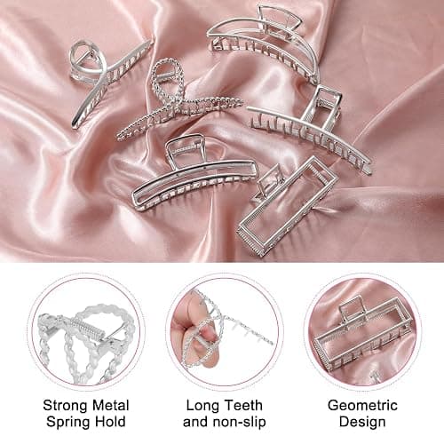 LUKACY 6 Pack Large Metal Hair Claw Clips - 4 Inch, Perfect Big silver claw clips hair clips for Women and Thinner, Thick hair styling,Strong Hold, Fashion Hair Accessories (Style 1 Silver) thumbnail 4