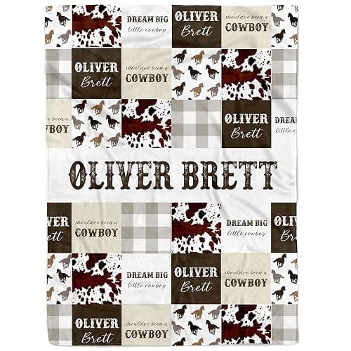 MDPrints Custom Baby Blankets for Boys and Girls, Personalized Baby Gifts, Customized Newborn Blanket with Name, Minky Plush Fleece (Cowboy 580a) - Image 1