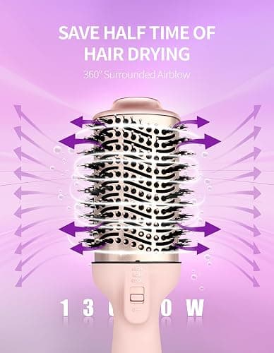 ZM ZHEMEI 1300W Hair Dryer Brush,4 in 1 Blow Dryer Brush Anti-frizz Ceramic Titanium Barrel with ALCI Safety Plug Professional Salon Hot Air Brush for All Hair Types (Rosegold) thumbnail 4