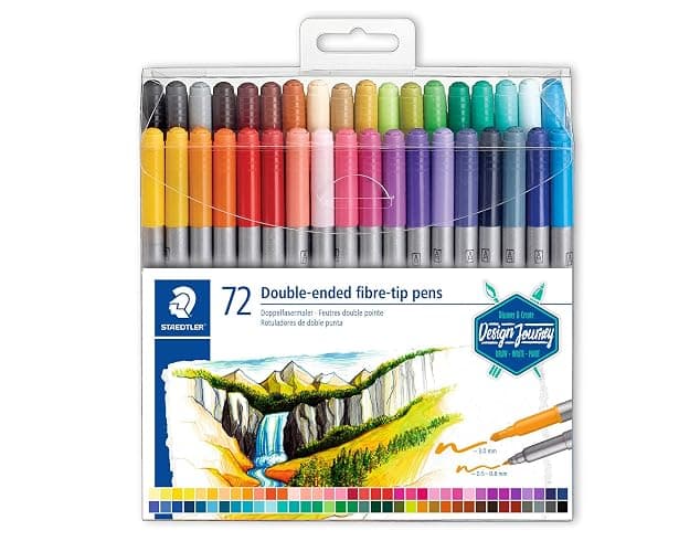 Staedtler Feutres à double pointe pour écriture et coloriage, Pointe fine de 0.5-0.8 mm et pointe compacte extra-large de 3 mm, Étui plastique avec 72 couleurs lumineuses différentes, 3200 TB72 thumbnail 2