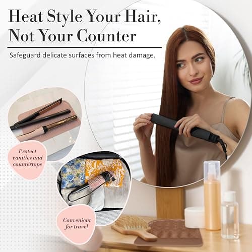Milaya Beauty Vanity Accessories Heat Resistant Mat – Silicone Flat Iron & Curling Iron Holder, Non-Slip Vanity Mat & Hot Tool Mat for Home, Salon, or Travel Use thumbnail 2