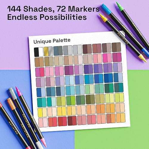 ARTISTRO Paint Markers - Acrylic Pens for Rock, Glass, Fabric, DIY - Art Supplies - 72 Dual Brush Tip Markers thumbnail 4