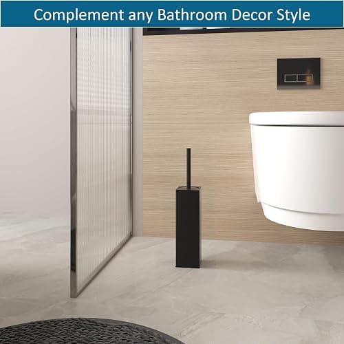 BVL Toilet Brush and Holder Set Black Freestanding for Bathroom thumbnail 3