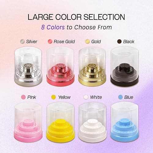 PANA Round Cake Tier Nail Drill Bit Holder Display Organizer Case - Dustproof Carbide Bit Storage Container Box For Manicure Tools Nail Salon - 48 Holes Silver (Drill Bits Not Included) thumbnail 5