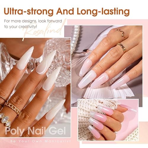 ROSALIND Poly Nail Gel Kit -14 Colors +72 Nail Art Accessories kit Clear Nude Poly Nails Gel Kit Starter Kit with Mini UV Lamp Slip Solution Basic Tools for Beginners with Everything thumbnail 4