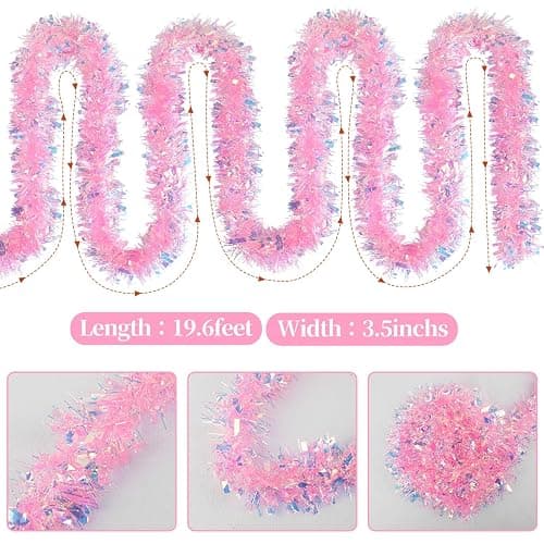 LOMIMOS 17 Ft Easter Christmas Tinsel Garland,Pink Glittering Decoration for Xmas Tree Party Wedding Supplies thumbnail 3
