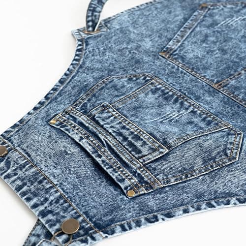 Jeanerlor - Cotton Tool Denim Work Apron with Convenient Pockets for Women Cross Straps & Adjustable(Denim Blue) thumbnail 5