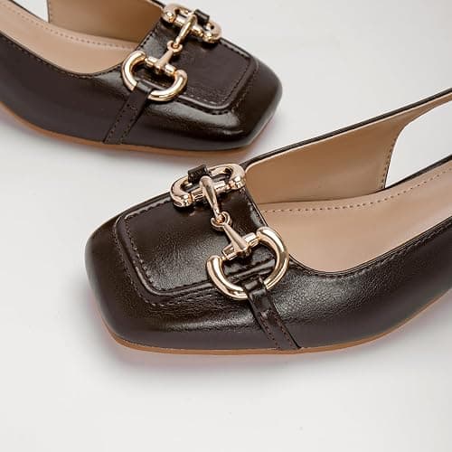Slingback Mary Jane Heels for Women Low Block Heel Closed Square Toe Pump Shoes Heels Classic Daily Office Dressy Shoes thumbnail 3
