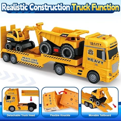 SpringFlower 3 4 5 6 Toddler Boy Toys, 25" Construction Carrier Toy with Excavator and Dump Truck,3 in 1 Truck, Christmas Birthday Gifts for Kids 3 4 5 6 Years Old thumbnail 3