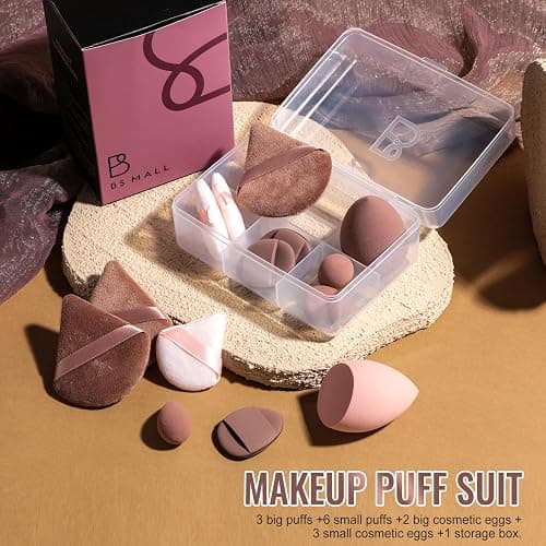 Makeup Sponge Set BS-MALLTriangle Puff 14 Pcs for Liquid, Cream, and Powder, Multi-colored Makeup Sponges and Mini Makeup Sponge (D-Coffee) thumbnail 4