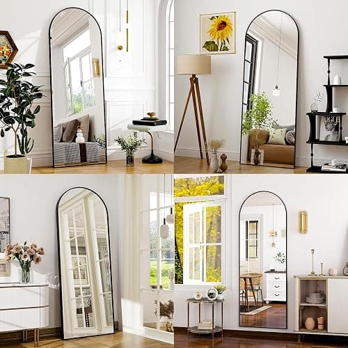WISSMIELS 21" x 64"Arched Full Length Mirror - Wall Mounted Floor Mirror- Aluminum Alloy Frame Full Body Mirror for Bathroom Living Room Bedroom and Entryway Black thumbnail 6